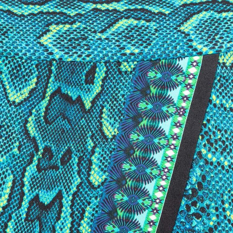 Pre Owned Roberto Cavalli Blue Snake Print Jersey Asymmetrical Mini Skirt S