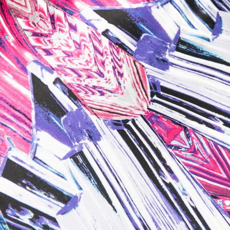 Pre Owned Roberto Cavalli Pink Multicolor Abstract Print Silk Maxi Skirt M