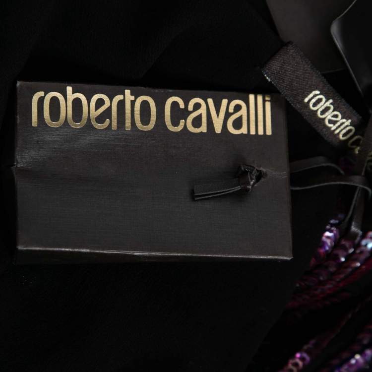 Pre Owned Roberto Cavalli Multicolor Sequin-Embellished Crepe Fringed Dress M