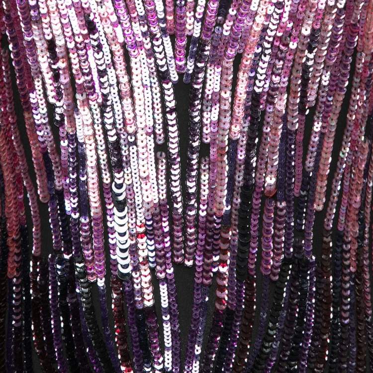 Pre Owned Roberto Cavalli Multicolor Sequin-Embellished Crepe Fringed Dress M