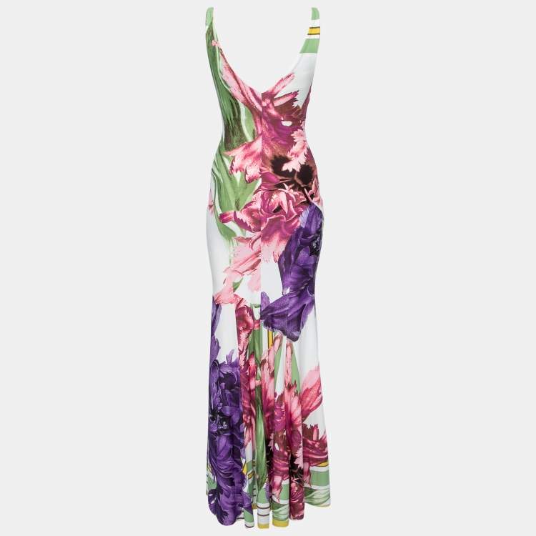 Pre Owned Roberto Cavalli Multicolor Floral Printed Jersey Maxi Dress M
