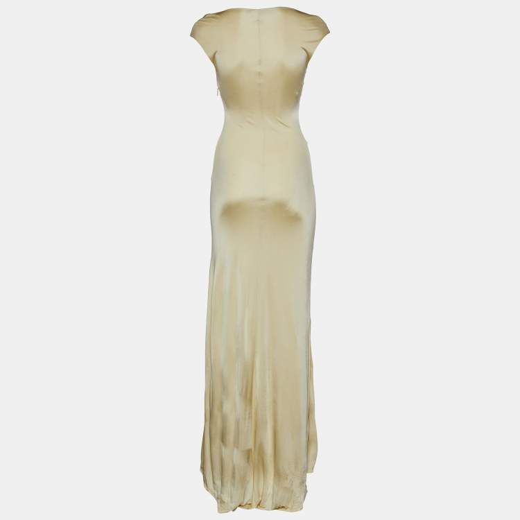 مملوكة مسبقًا Roberto Cavalli Cream Jersey Snake Brooch Detail Maxi Dress S
