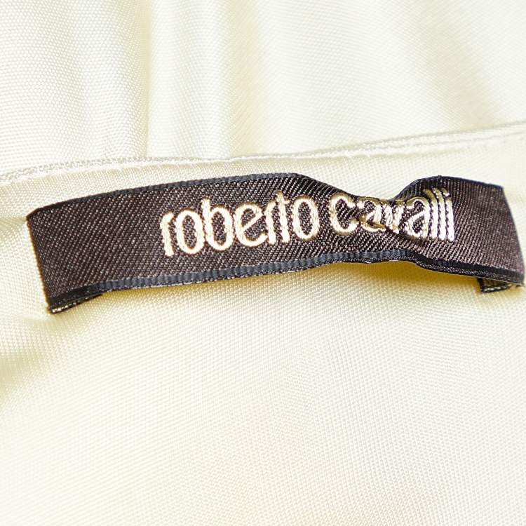 مملوكة مسبقًا Roberto Cavalli Cream Jersey Snake Brooch Detail Maxi Dress S