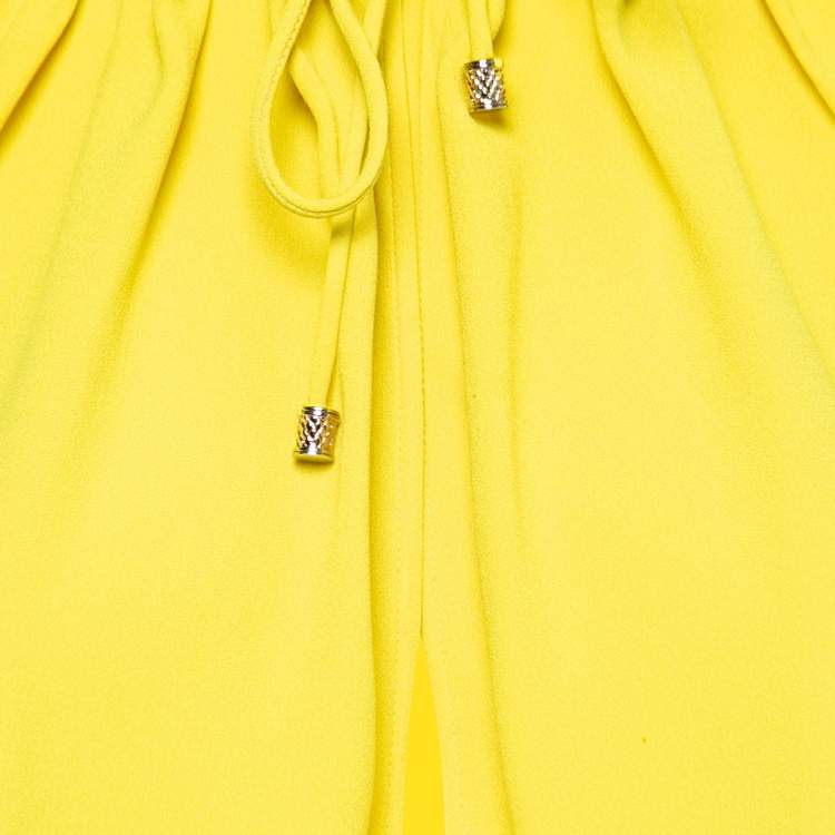 Pre Owned Roberto Cavalli Yellow Crepe Drawstring Detail Sleeveless Jumsuit M