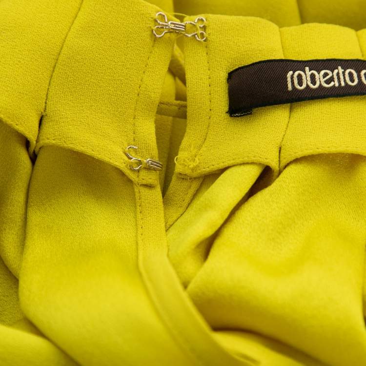 Pre Owned Roberto Cavalli Yellow Crepe Drawstring Detail Sleeveless Jumsuit M