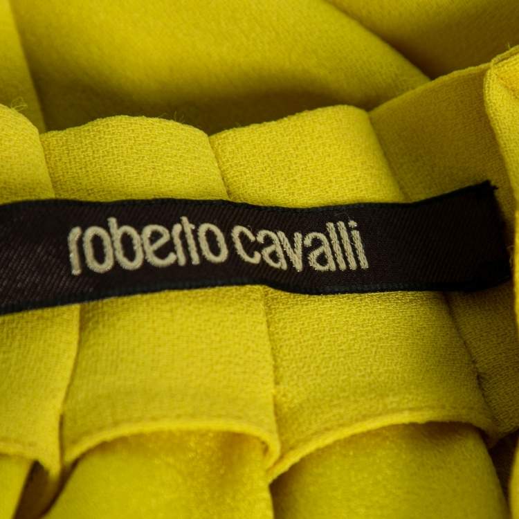 Pre Owned Roberto Cavalli Yellow Crepe Drawstring Detail Sleeveless Jumsuit M