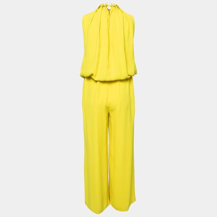 Pre Owned Roberto Cavalli Yellow Crepe Drawstring Detail Sleeveless Jumsuit M