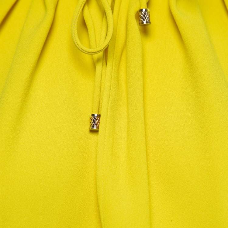 Pre Owned Roberto Cavalli Yellow Crepe Drawstring Detail Sleeveless Jumsuit M