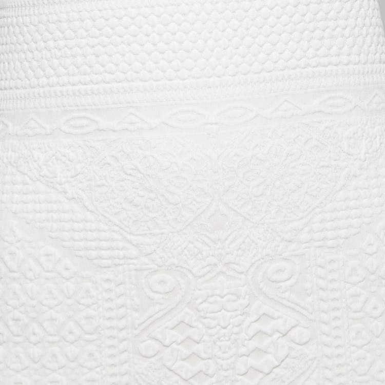 Pre Owned Roberto Cavalli White Patterned Knit Sleeveless V-Neck Dress M