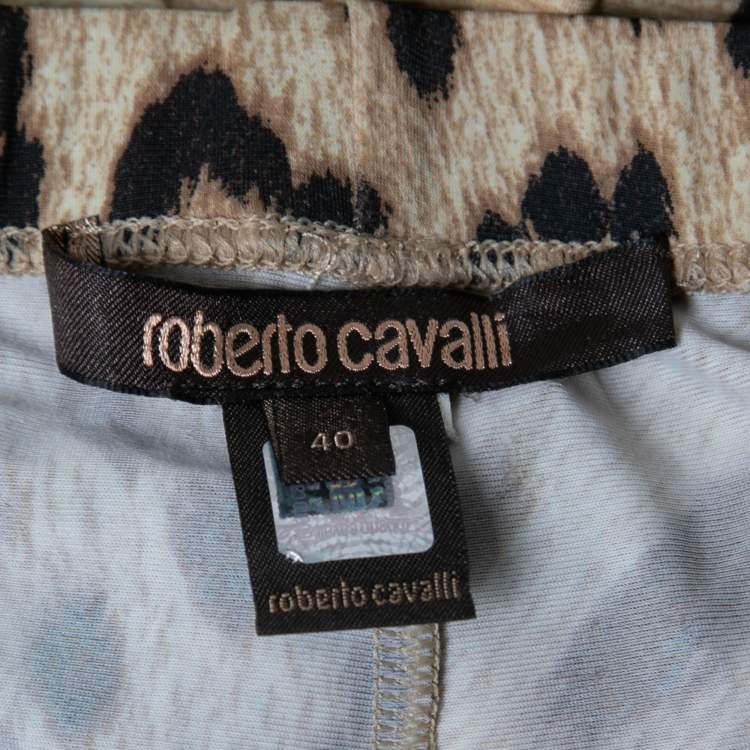 Pre Owned Roberto Cavalli Beige Leopard Print Stretch Knit Leggings S