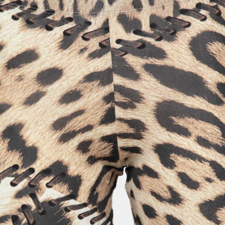 Pre Owned Roberto Cavalli Beige Leopard Print Stretch Knit Leggings S