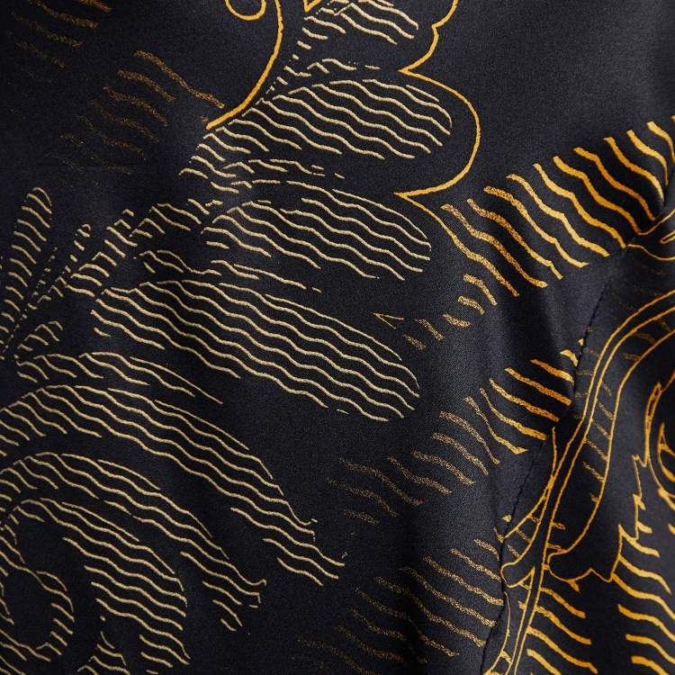 Pre Owned Roberto Cavalli Black & Gold Paisley Print Silk Flared Maxi Skirt L