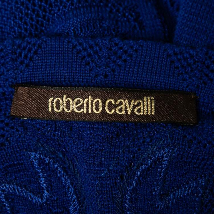 Pre Owned Roberto Cavalli Blue Knit Embellished Midi Dress M