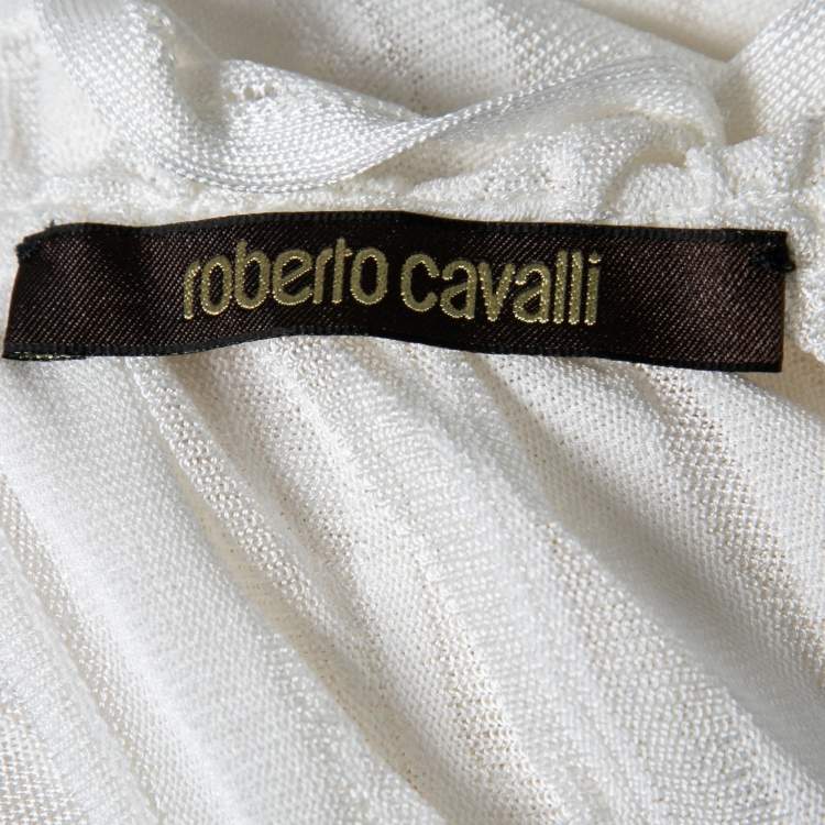 مملوكة مسبقًا Roberto Cavalli White Patterned Knit & Lace Paneled Maxi Dress M