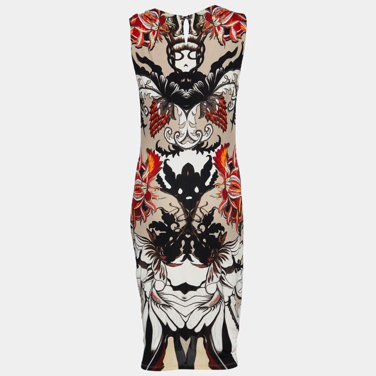 Pre Owned Roberto Cavalli Beige Floral Print Jersey Sleeveless Dress M