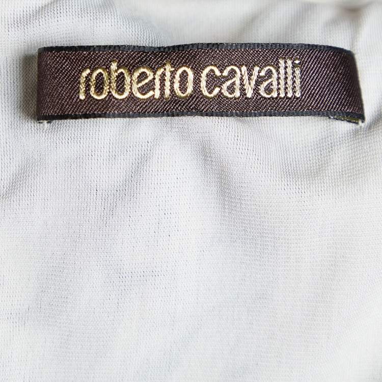 Pre Owned Roberto Cavalli Beige Floral Print Jersey Sleeveless Dress M