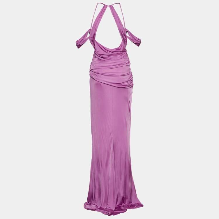 Pre Owned Roberto Cavalli Pink Jersey Flower Brooch Detail Sleeveless Maxi Dress L