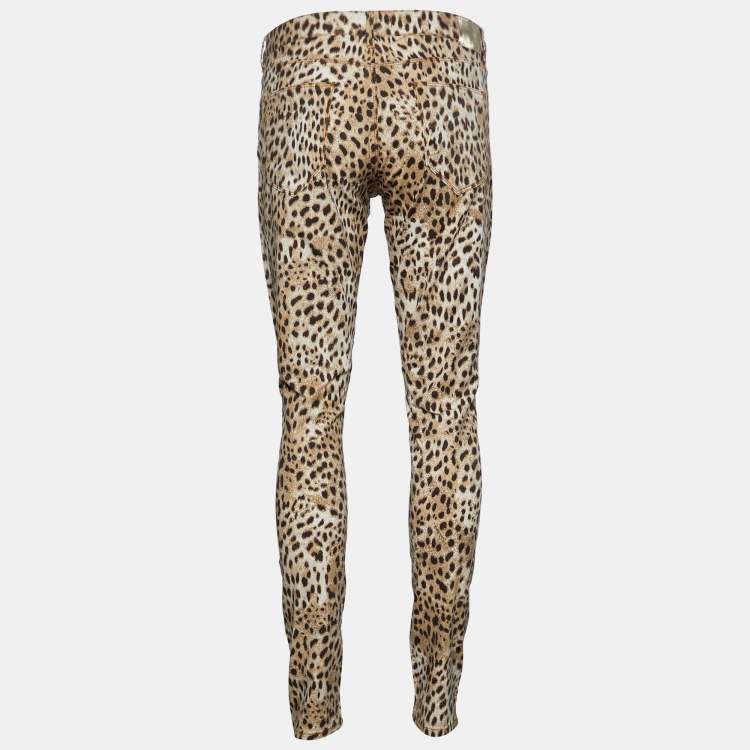 Roberto Cavalli Beige Leopard Print Cotton Skinny Fit Jeans M
