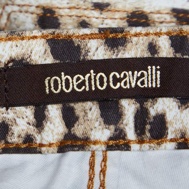 Pre Owned Roberto Cavalli Beige Leopard Print Cotton Skinny Fit Jeans M