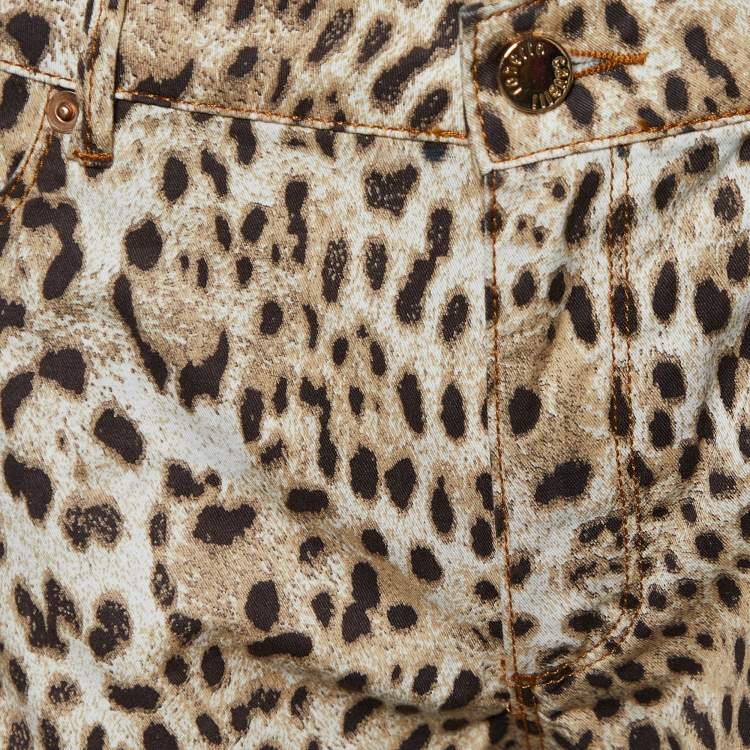 Pre Owned Roberto Cavalli Beige Leopard Print Cotton Skinny Fit Jeans M