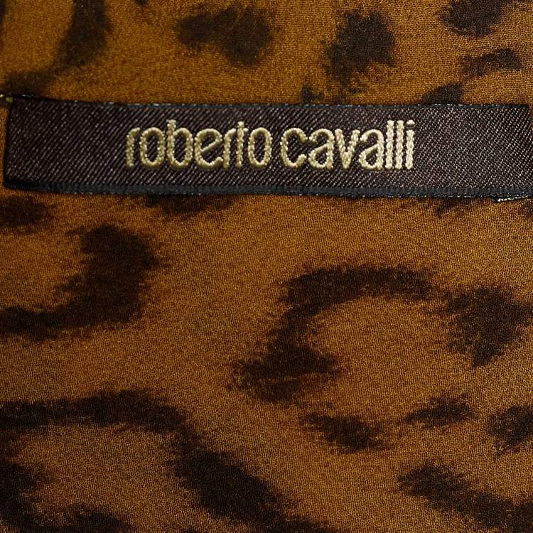 Pre Owned Roberto Cavalli Brown Animal Print Silk Sheer Blouse M 