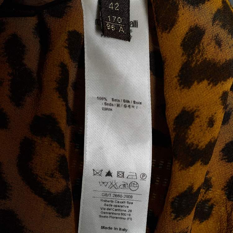 Pre Owned Roberto Cavalli Brown Animal Print Silk Sheer Blouse M 