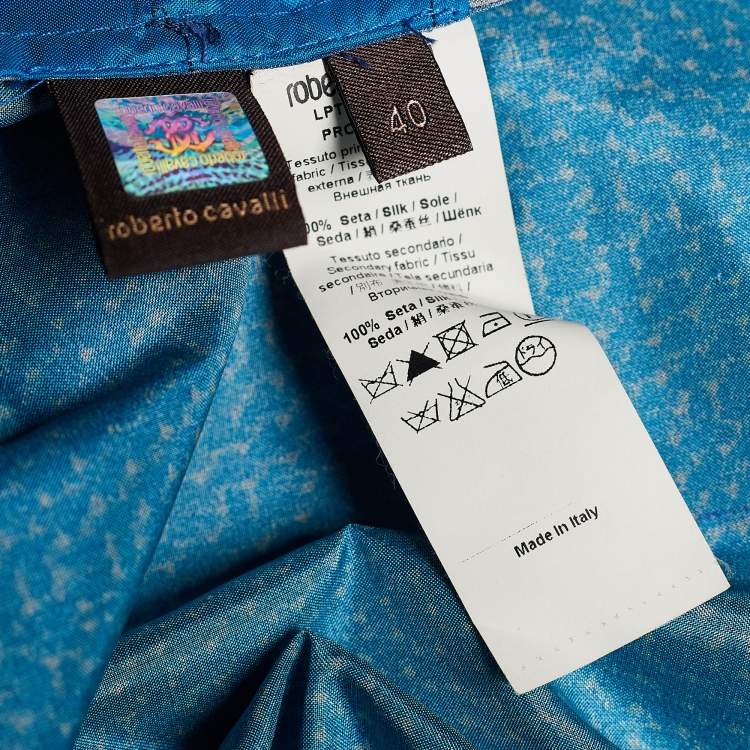 Pre Owned Roberto Cavalli Blue Printed Silk Ruffled Hem Maxi Skirt S