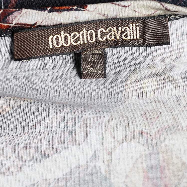 Pre Owned Roberto Cavalli Black Snake Print Cotton Crew Neck T-Shirt XXL
