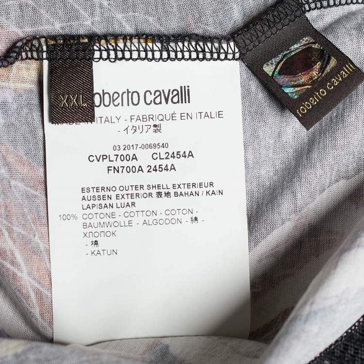 Pre Owned Roberto Cavalli Black Snake Print Cotton Crew Neck T-Shirt XXL