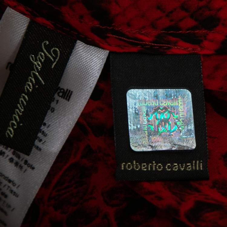 Pre Owned Roberto Cavalli Red Animal Print Silk Top One Size   