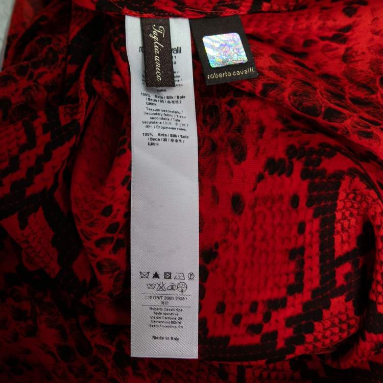 Pre Owned Roberto Cavalli Red Animal Print Silk Top One Size   
