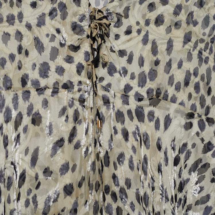 Pre Owned Roberto Cavalli Beige Animal Printed Velour Sheer Kaftan Maxi Dress M
