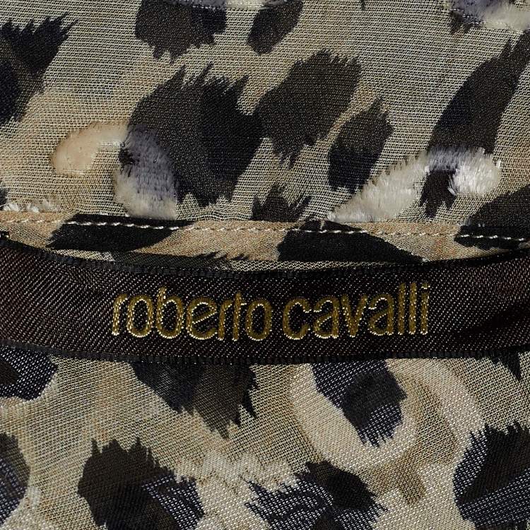 Pre Owned Roberto Cavalli Beige Animal Printed Velour Sheer Kaftan Maxi Dress M