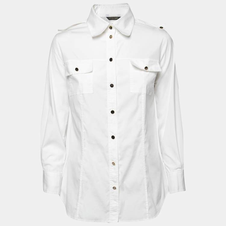 Pre Owned Roberto Cavalli White Cotton Button Front Shirt L    