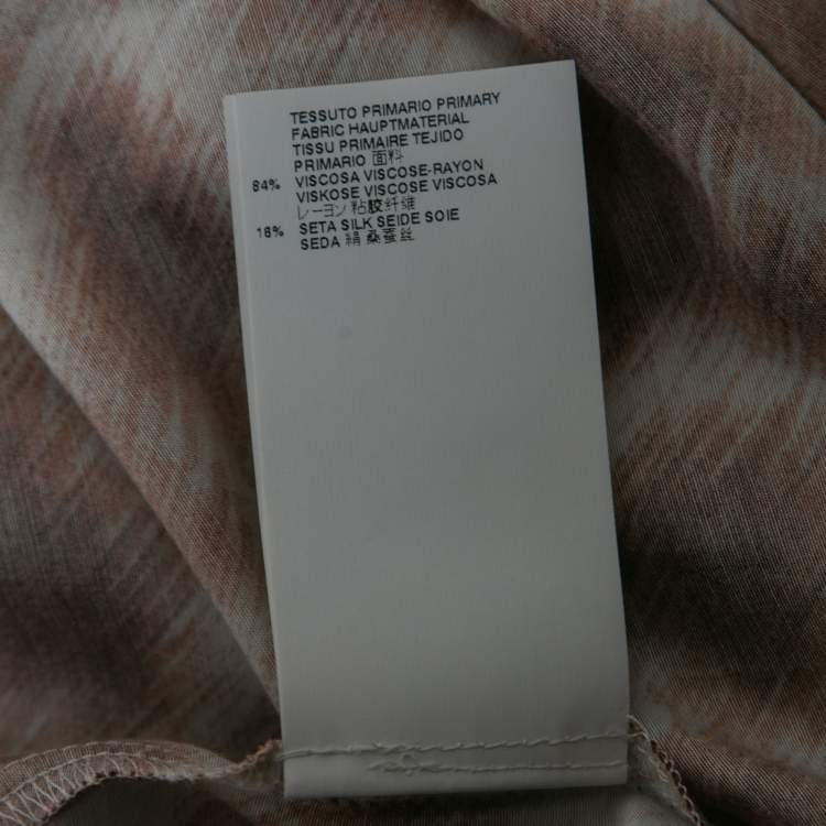 Pre Owned Roberto Cavalli Brown Printed Crepe De Chine Tie Detail Blouse S