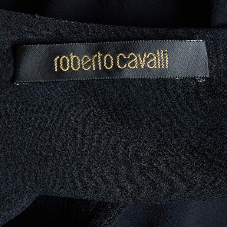 Pre Owned Roberto Cavalli Black Silk Halter Neck Long Dress S