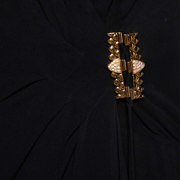 Pre Owned Roberto Cavalli Black Silk Halter Neck Long Dress S