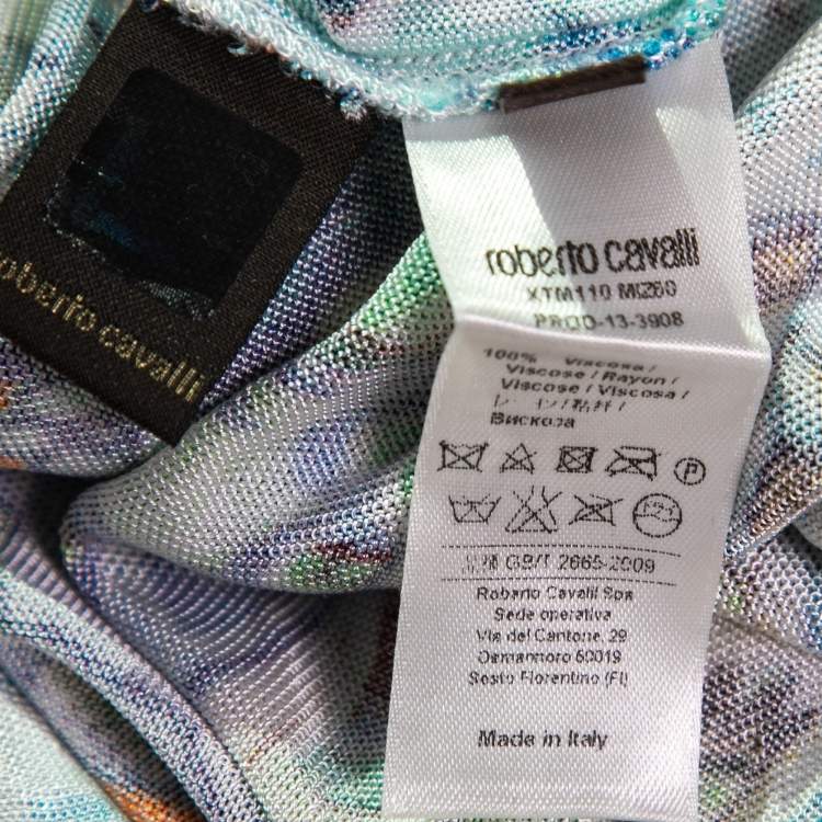 Pre Owned Roberto Cavalli Multicolor Printed Jersey Knit Belted Mini Dress S