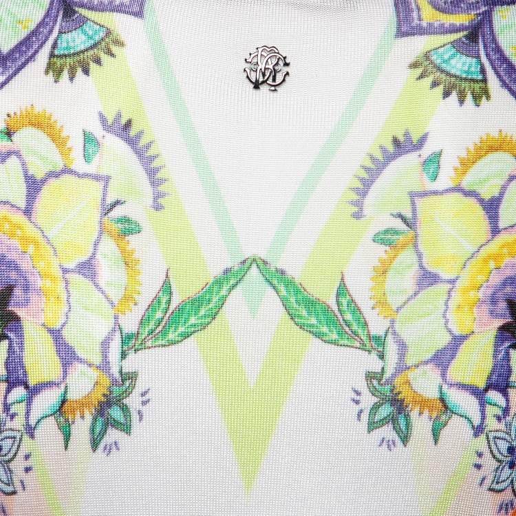 Pre Owned Roberto Cavalli Multicolor Printed Jersey Knit Belted Mini Dress S