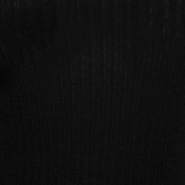 Pre Owned Roberto Cavalli Black Rib Knit Wool Silk Trimmed Turtle Neck Sweater L