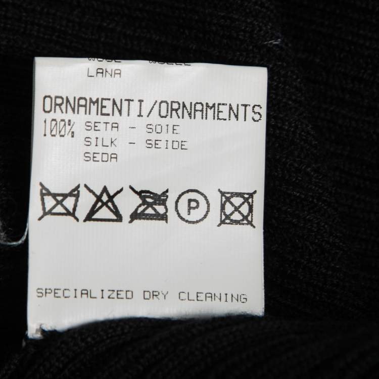 Pre Owned Roberto Cavalli Black Rib Knit Wool Silk Trimmed Turtle Neck Sweater L