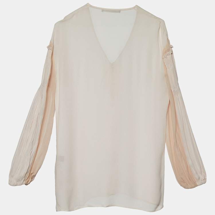 Pre Owned Roberto Cavalli Pink Chiffon Pleated Trim Detail Top S