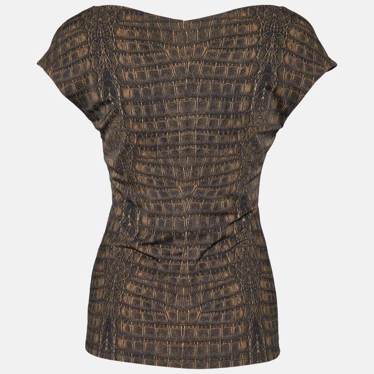 Pre Owned Roberto Cavalli Brown Printed Jersey T-Shirt M