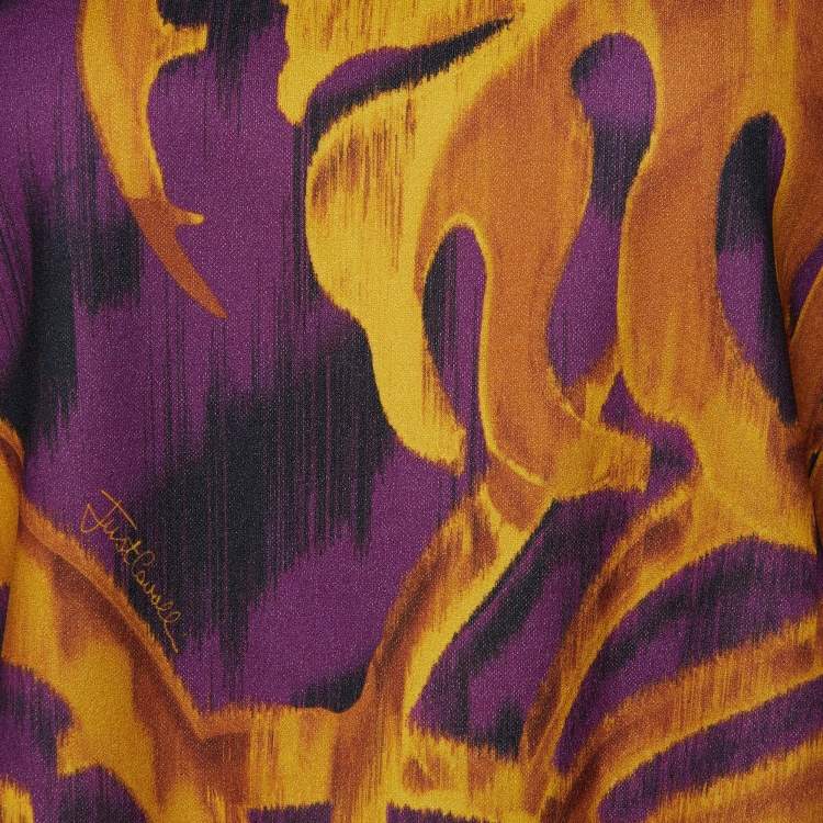 Pre Owned Just Cavalli Yellow & Purple Printed Jersey Long Sleeve Top M