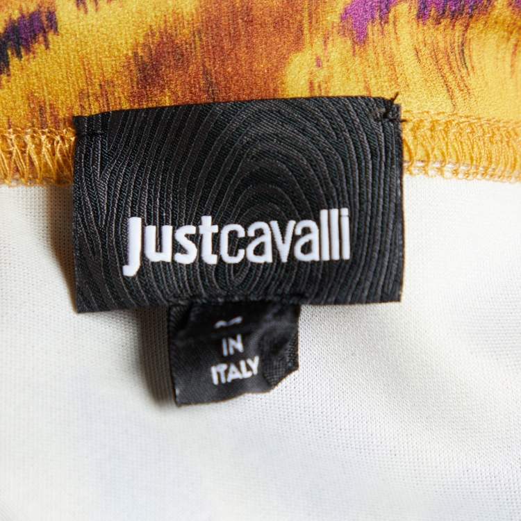 Pre Owned Just Cavalli Yellow & Purple Printed Jersey Long Sleeve Top M