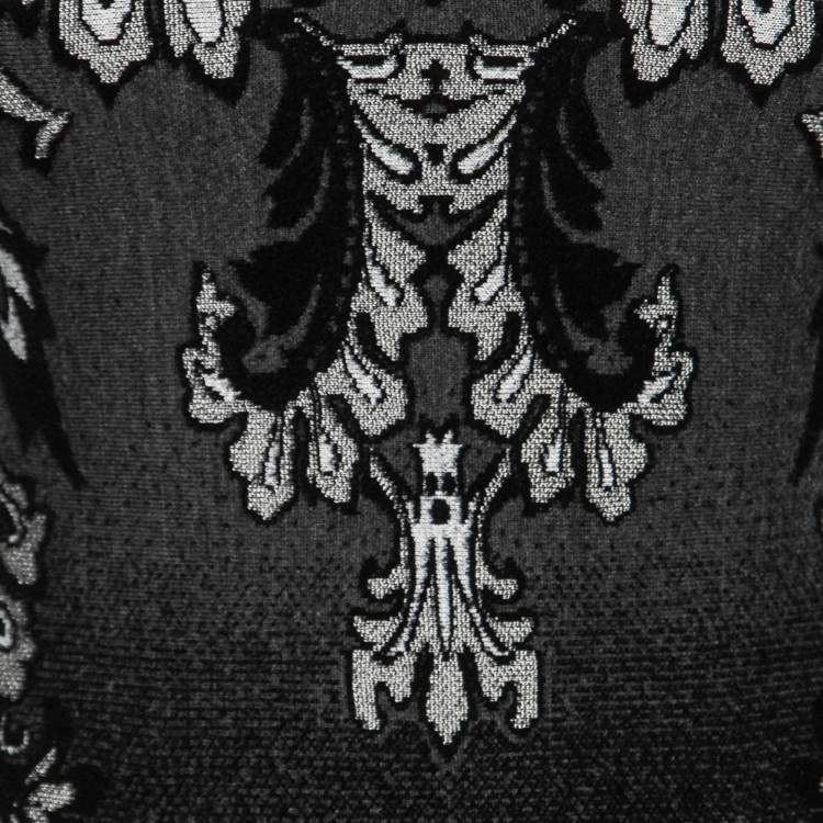 Pre Owned Roberto Cavalli Black Jacquard Micro Velvet Sleeveless Flared Dress S