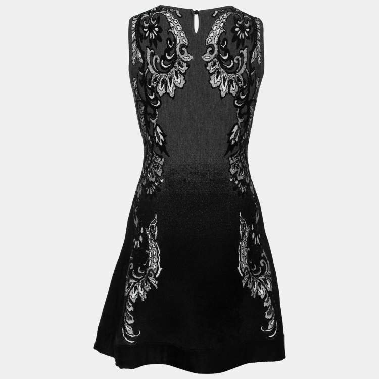 Pre Owned Roberto Cavalli Black Jacquard Micro Velvet Sleeveless Flared Dress S