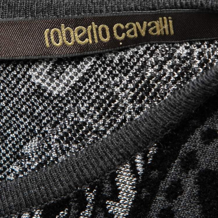 Pre Owned Roberto Cavalli Black Jacquard Micro Velvet Sleeveless Flared Dress S