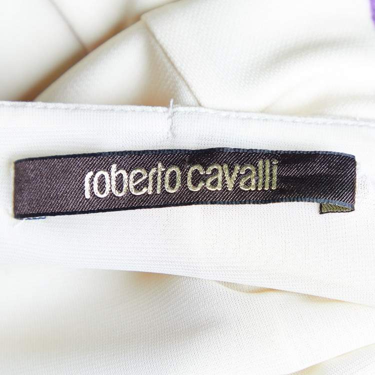 Pre Owned Roberto Cavalli Cream Floral Print Jersey Serpent Detail Sheath Dress S