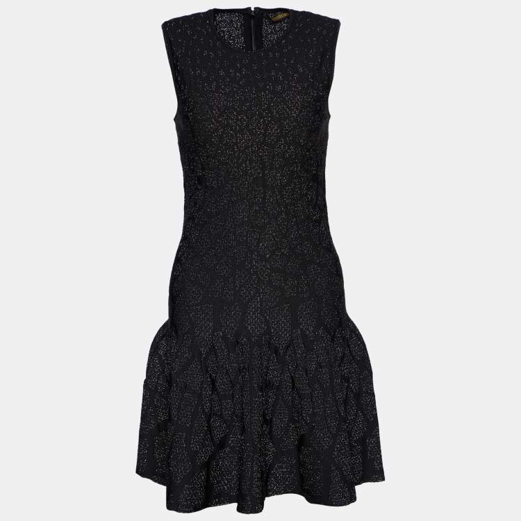 Pre Owned Roberto Cavalli Black Lurex Knit Flared Sleeveless Mini Dress S